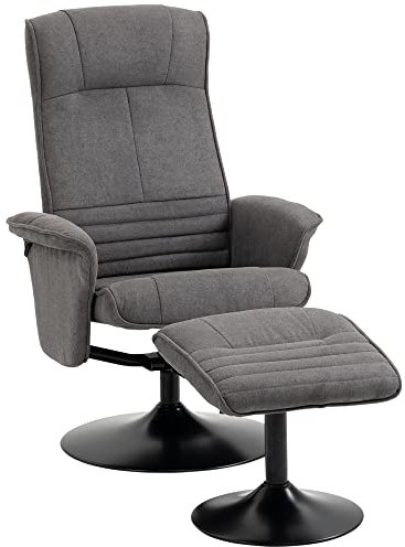 HOMCOM Relaxsessel mit Hocker, 360°drehbarer Fernsehsessel mit Liegefunktion Gepolstert TV Sessel mit Samtoptik für Wohnzimmer, Dunkelgrau