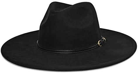 FLUFFY SENSE. Big Wide Brim Fedora Hat for Women - Nashville Outfits Western Hats Women's Felt Panama Rancher Hat (Vintage Black)