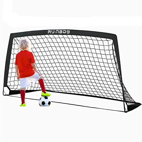 RUNBOW 6x4 ft Kids Football Goal, Portable Soccer Net for Backyard Practice with Carry Bag (Black, 1 Pack)
