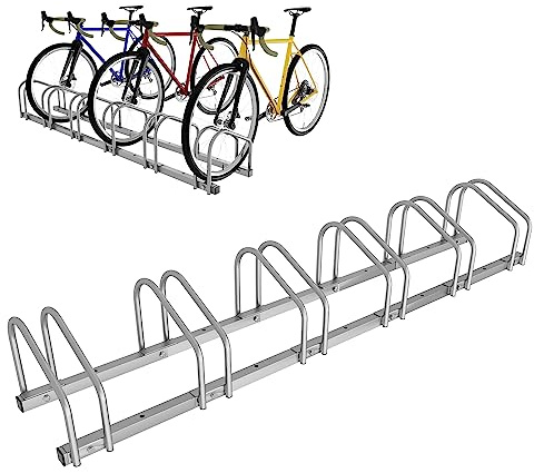 Ansobea Cykelställ för 6 cyklar 35–55 mm däckbredd, cykelstativ golv, cykelstativ enkel montering cykelstativ galvaniserat stål, cykelstativ hållare 160 x 32 x 26 cm silver