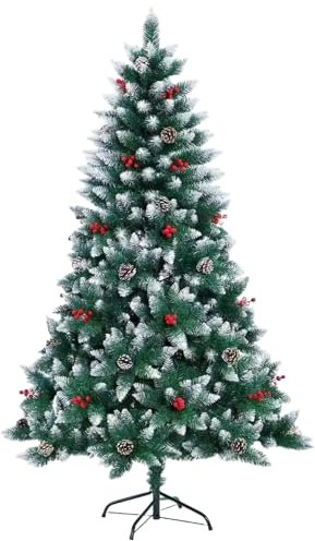 1.2m (4Ft) Flocked Artificial Christmas Tree with 320 Pencil Tips Balmoral Fir - Snowy Branches, Berries and Pine Cones Decorations Metal Stand - Bushy Luxury Xmas Home Centerpiece