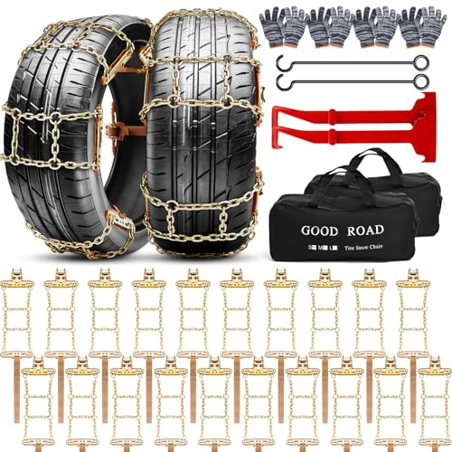 Datanly 20-Pack for Full Vehicle 4 Tires, Adjustable Snow Chains for Tire Size 215-285mm, Quick Fit Easy Installation, Heavy Duty Non Skid Suv Truck Pickup