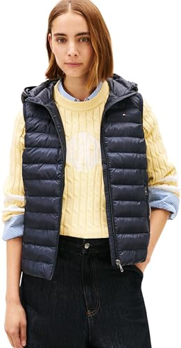 Tommy Hilfiger Donna Gilet Padded Global Stripe Vest con Cappuccio, Blu (Desert Sky), XXL