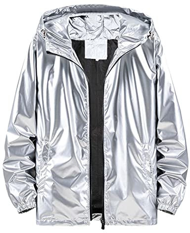 Duohropke Herren Metallic Nightclub Jacke Slim Fit Reißverschluss Varsity Baseball Bomber Glänzend Party Dance Disco Jacken