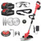 Coupe Bordure sans Fil avec Batterie Débroussailleuse à Batterie Electrique sans Fil, 21V 2 Batteries pour la Coupe 90° Poignée Réglable, pour Jardin Élagage (Red)