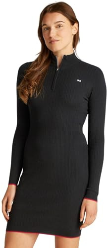 Tommy Jeans Robe Pull Femme 1/4 Zip Moulante, Noir (Black), S