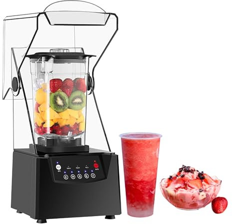 ZIXIAOS Licuadoras Comerciales Insonorizadas Y Silenciosas, Licuadora De Grado Profesional, Protector Extraíble, 2000 W, Capacidad De 2000 Ml, Cocina, Frutas, Batidos Y Bebidas Congeladas