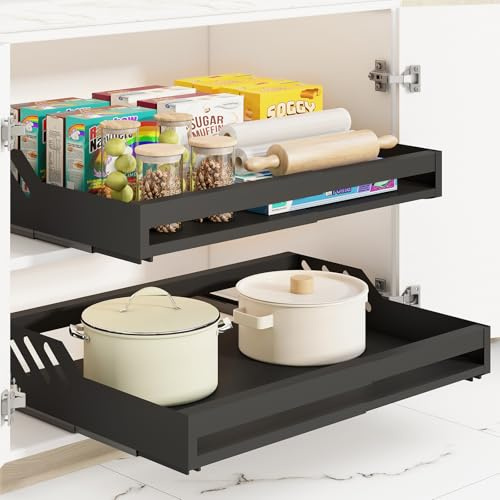 Mointal Teleskopschublade mit Kleber, Erweiterbarer Ausziehbarer Schrank-Organizer, Breite Verstellbar (32–54 cm), Schubladen Aufbewahrung Regal für Zuhause/Küche/Badezimmer/Wohnzimmer, Schwarz