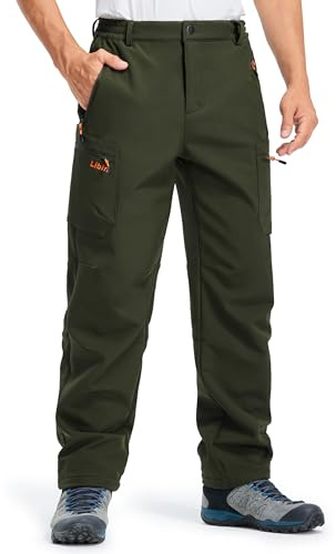 Libin Thermohose Herren Skihose Wanderhose Winterhose Softshellhose Winter Outdoorhose Wasserdicht Snowboardhose Trekkinghose Arbeitshose, Army Green L