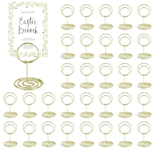 Minnhua 36 Pièces Porte Photo Métal, Conception Unique Porte Nom Table, Support Photo, Numero de Table Mariage Porte Etiquette pour Banquets Fêtes Saint Valentin (Or Rond)