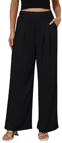 Timuspo Business Ladies Wide Leg Trousers Elegant Flowy Black Pull On Pants High Elasticated Waist Slacks with Pockets S