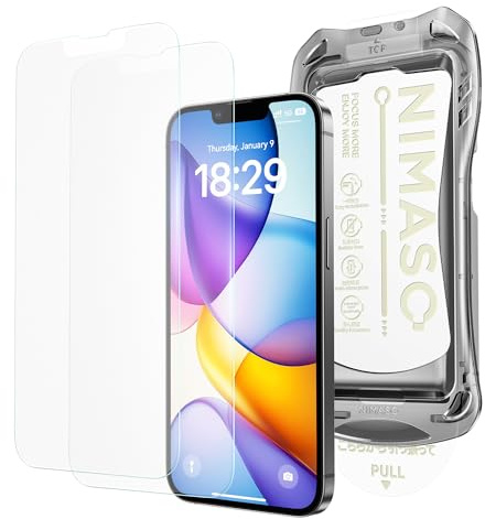 NIMASO Protector Pantalla Mate para iPhone 17e/16e/13 Pro/13/14 6.1 Pulgadas, Instalación Instantánea Sin Polvo, Cristal Templado Antirreflejos y Antihuellas Dureza 9H, Pack de 2