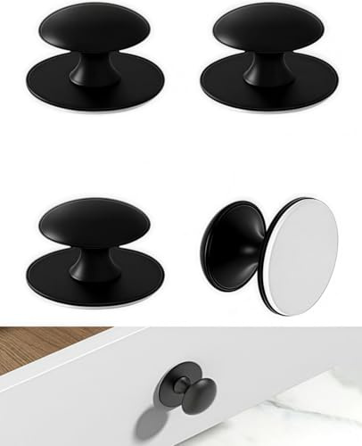 COZERI Lot de 4 poignées d'armoire - Noir - Boutons autocollants - En acier inoxydable - Pour tiroirs, meubles, poignées de porte - À coller - Pour armoires de cuisine
