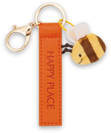 Schlüsselanhänger Happy Place Kunstlederband orange 10cm mit Biene