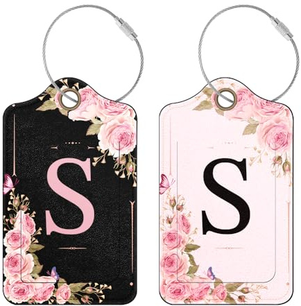 2 Pezzi Etichette per Valigie Aereo Personalizzate con Iniziali, Etichette per Valigia in Pelle PU, Etichette da Viaggio per Donne e Ragazze (S)