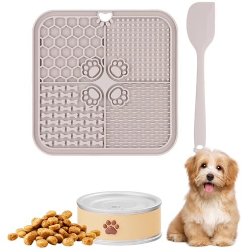 Schleckmatte Hund,Schleckmatte Katze, Futtermatte für Butter,Joghurt, Haustier-Badetrainingsmatte, mit Silikonspatel, mit Saugnapf,für Haustier Angst Relief und Langsam Füttern, 20 * 20cm