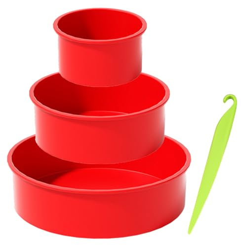 Silicone Cake Tins, 3PCS Silicone Cake Moulds, Round Cake Mold Pan Cake Moulds for Baking Mould Set Reusable Round Baking Tray for Cheesecake(Red)