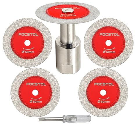 Mini Diamond Glass Cutting Disc - FOCSTOL 5pcs 2 Inch(50mm) Saw Blade and 1pc 5/8''-11 Flange for Glass Jade Marble Granite Artificial Stone Porcelain Tile Ceramic