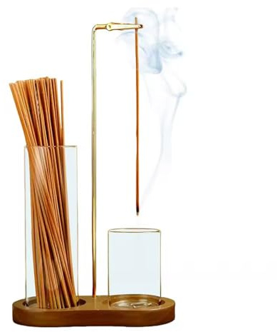 Porte-encens 2 en 1 for Bâtonnets, Bougie en Verre À Suspendre À l'envers avec Rangement, Élégant Porte-encens avec Récupérateur de Cendres for la Méditation, Yoga, Spa(Retro Color)