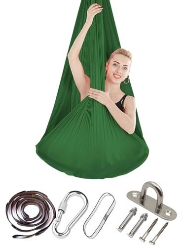 Juego de hamaca de yoga aéreo de 150 x 280 cm, antigravedad, capacidad de carga de 200 kg, columpio nido para ejercicios de interior, hamaca de yoga, columpio de yoga con herrajes (verde)