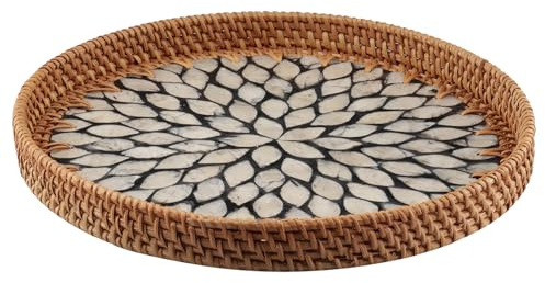 wocpvm Bandeja de Servicio de Rattan Redonda,Bandeja Decorativa 30 cm,Decoración para Mesa de Café,Cocina de Estilo Rural y Exhibición de Hogar Boho
