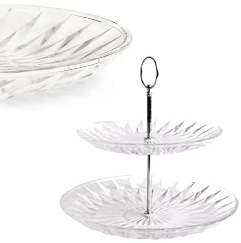 Alzatina in Vetro a 2 Ripiani, Piatto da Portata per Frutta e Dolci, Elegante Centrotavola, Portadolci per Feste, Natale, Casa e Pasticceria