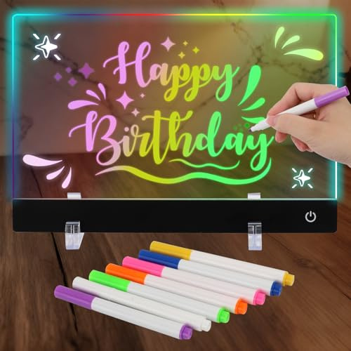 Planche à Dessin LED Lumineuse pour Enfants, Tableau Lumineuse Transparent, avec 7 Couleurs Stylo et Support, Tablette Lumineuse Dessin, pour Tableau à Peindre, Mémo, Publicité, Veilleuse