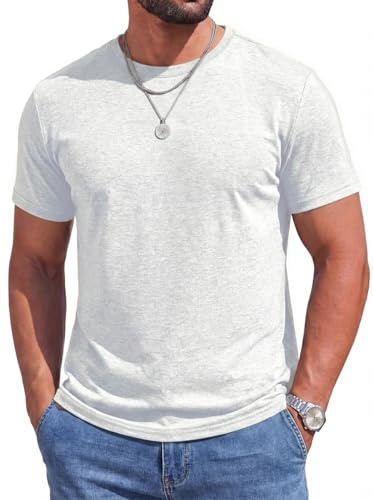 Runcati Maglietta da uomo, a maniche corte, girocollo, da uomo, estiva, slim fit, sportiva, leggera, da palestra, da allenamento, basic, tinta unita, da business