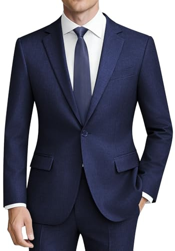 Mens Suits 2 Piece Slim Fit Business Casual ONE Button Navy