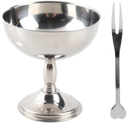 Sunicon 304 glasskopp i rostfritt stål, serveringsdessertskål med retrofot för sallad och pudding (Liten storlek 9cm)
