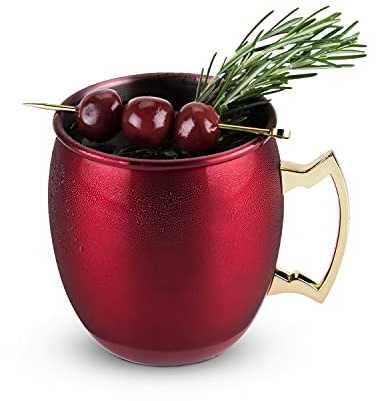 Twine Moscow Mule mugs, Stainless Steel Moscow Mule Cup, Cocktail drinkware, Copper Bar Cart Accessories, 16oz, Red