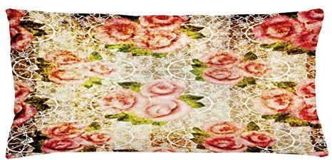 ABAKUHAUS Retro Funda para Almohadón, Psychedelic del Adorno Floral, Estampa Digital en Ambos Lados con Cremallera, 40cm x 90cm, Crema Verde Rosa