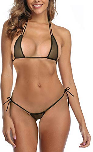 SHERRYLO Micro Bikini Mini G-String Tanga Badeanzug Extreme Bikinis Badeanzug Damen, Transparent, Schwarz, Einheitsgröße