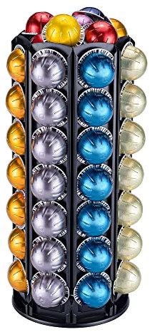 FlagShip Coffee Vertuo Pod Holder Carousel Stand for Vertuo Capsule Storage Organizer with Extra Space for Coffee Mate Silent Rolling (80+ Pods Storage)