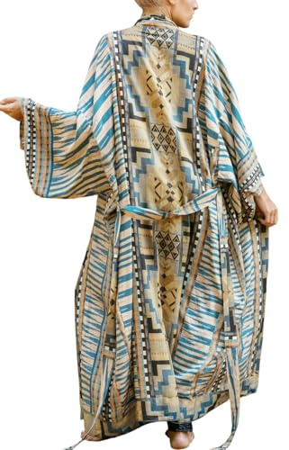 L-Peach Boho-kimono för kvinnor, lång cardigan, rymliga myskläder, överdimensionerad kaftan, strandklänning, täckande kläder, morgonrockar, H brun, en storlek