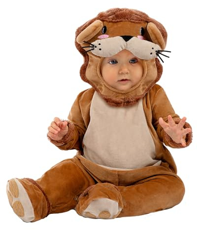 Funidelia Déguisement de lion pour bébé, combinaison avec boutons-pression, bonnet, queue et couvre-pieds, Taille 0-6 mois, Animaux, Désert - Tenue pour bébé pour fêtes, Carnaval et Halloween
