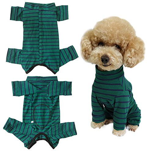 Dog’s Recovery Suit Post Surgery Shirt for Puppy, Full Coverage Dog's Bodysuit Wound Protective Surgical Clothes for Small and Medium Pets (Green Black Stripe-s)