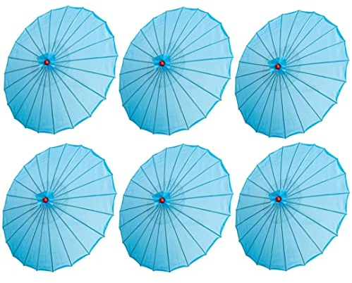 THY COLLECTIBLES Set of Six (6) 33 Japanese Chinese Umbrella Parasols for Wedding Parties, Photography, Costumes, Cosplay, Decoration and Other Events (Light Blue)