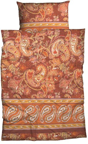 CASATEX Bettwäsche Sentta Orange Satin Ornamente Mandala Orientalisch Indisch Paisley Blumen, Größe:135 cm x 200 cm