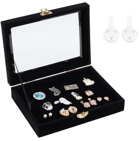 nbeads Schwarzem Samt Anstecknadel Vitrine, Holz Präsentationsboxen Mit Glasfenster Samt-Pin-Schattenbox Für Münzvitrine Medaillen Pins Abzeichen Anzeige Und Aufbewahrung, 20.3x16.3x4.8 cm