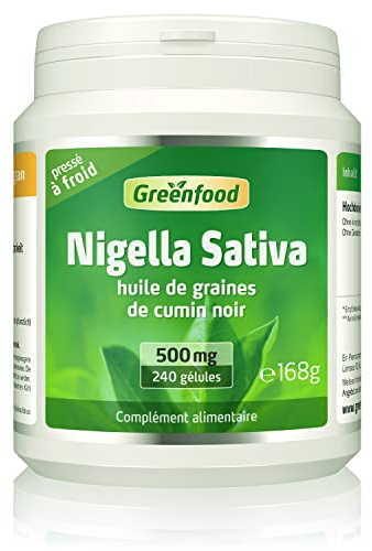 Greenfood Nigella sativa, 500 mg, dose élevée, 240 gélules - Sans additifs artificiels.
