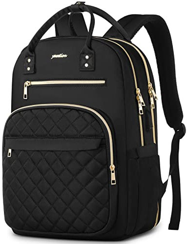 Schwarz Rucksack Damen,Schulrucksack Frauen Schultasche Mädchen Teenager Tagesrucksack mit USB und Laptopfach für Schule Universität Büro Arbeit Stadt,Geschenke für Muttertag Geburtstag Valentinstag