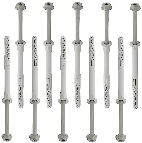 AERZETIX - C67139 - Juego de 10 tacos de plástico Ø10x140mm con brida + 10 tornillos Ø7x150mm autorroscantes con brida de cabeza hexagonal huella estrella TX40 - hormigón ladrillo fijación