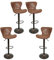 THINFAR Barhocker, Vintage, 4 Stück, industrieller Barhocker aus Kunstleder, höhenverstellbar und drehbar um 360 °, Barstuhl mit Fußstütze und Rückenlehne (braun, 4 Stück)