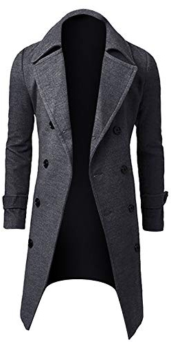 liaddkv Invierno hombres delgado elegante gabardina abrigo doble botonadura larga chaqueta abrigos chaqueta de traje tradicional para hombres, gris, M