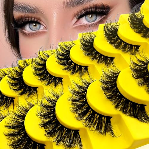 7 Paare 3D Falsche Wimpern Katzenauge, Flauschiges Volumen D Curl Cat-Eye Künstliche Wimpern Natürlich Look, Wiederverwendbar Handgemacht Faux Mink Make-up-Wimpern(YH13)