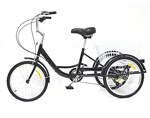innytund Adult Tricycles 20'' inch Tricycle for Adults 3 Wheels Cruiser Bike 8 Speed Adult Trik Bike Cargo Trike with Basket and Mudguard, Cycling Bike for Outdoor Sports Shopping, Black