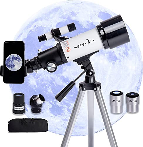 HETEKAN Teleskop, Teleskop Astronomie für Erwachsene Kinder Anfänger, 70mm Apertur 400mm AZ Mount Refraktor-Teleskop mit Stativ, Sucher und Telefon-Adapter