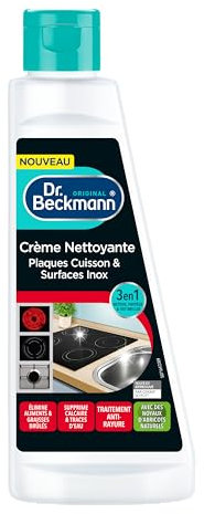 Dr. Beckmann - Crème Nettoyante Plaques Cuisson et Inox - Nettoyant Inox Cuisine 3en1 Nettoie, Protège et Fait Briller - Produit Ménager Avec des Noyauts d'Abricots Naturels - 250ml