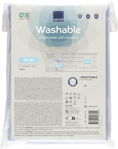 Abena Protector de cama lavable para incontinencia con asas | 1 almohadilla de cama | 85 x 75 cm | Sábanas lavables para incontinencia en un color azul claro, protectores de cama de poliéster/rayón y